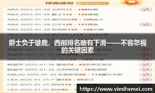 爵士负于雄鹿，西部排名略有下滑——不容忽视的关键因素