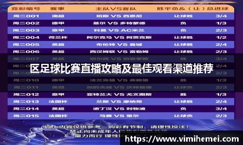 区足球比赛直播攻略及最佳观看渠道推荐