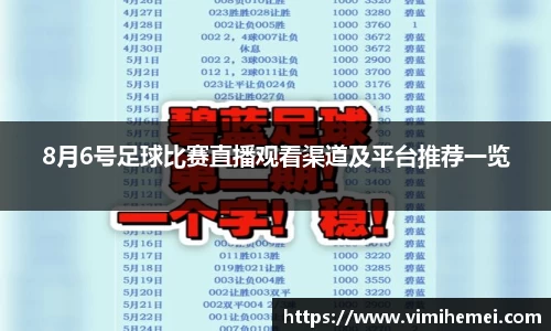8月6号足球比赛直播观看渠道及平台推荐一览